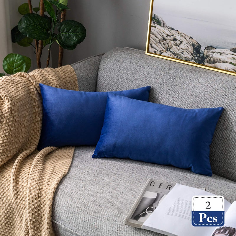 Stellhome أغطية وسائد مخملية مستطيلة الشكل من Stellhome، أغطية وسائد مزخرفة لأريكة السرير ومقعد الأريكة مقاس 12 × 20 بوصة (30 × 50 سم) باللون الأزرق الملكي، عبوة من قطعتين - Image 1